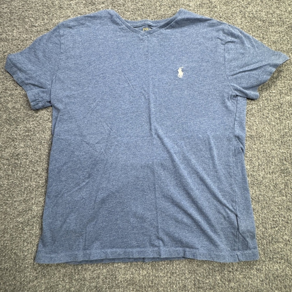 Polo Ralph Lauren V Neck T Shirt Mens S Blue Heathered Short Sleeve Pony